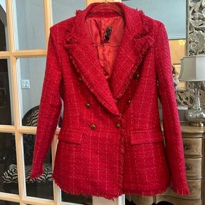 New Classy Pink Tweed double breasted raw hem Blazer